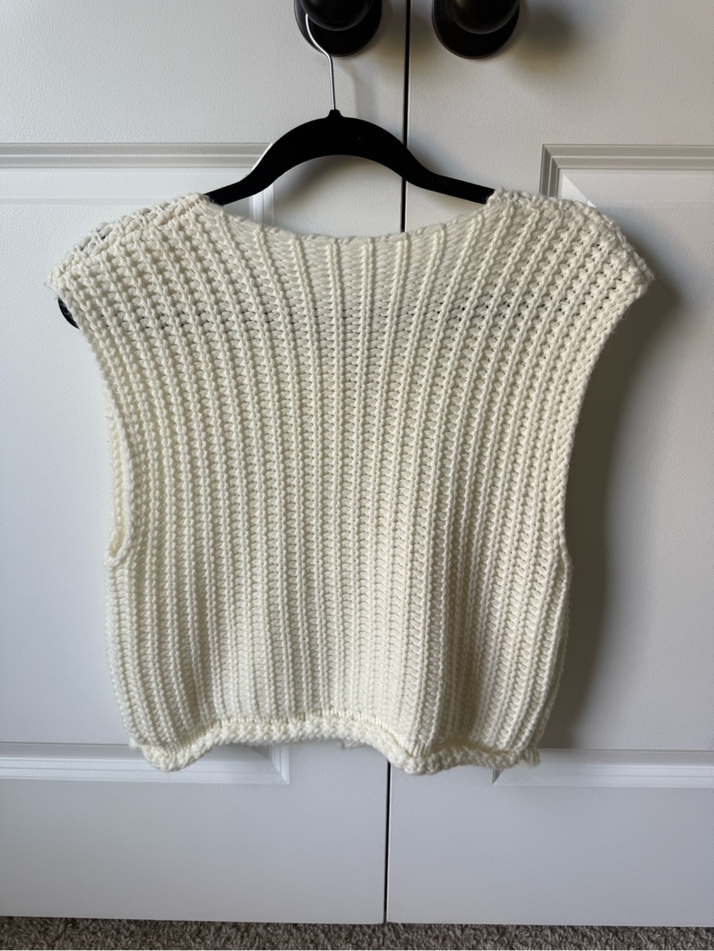 Sleeveless Cream Knit Button-Front Sweater Vest - Picture 5 of 7